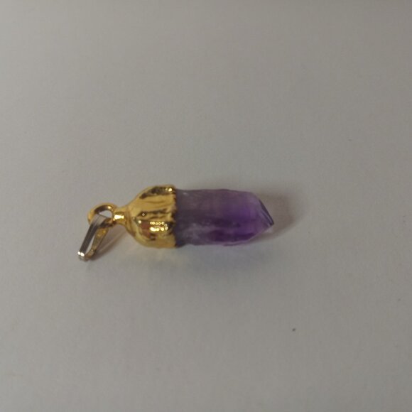 1"Raw Stone Amethyst February Birthstone Gold plated Pendant - Picture 3 of 7